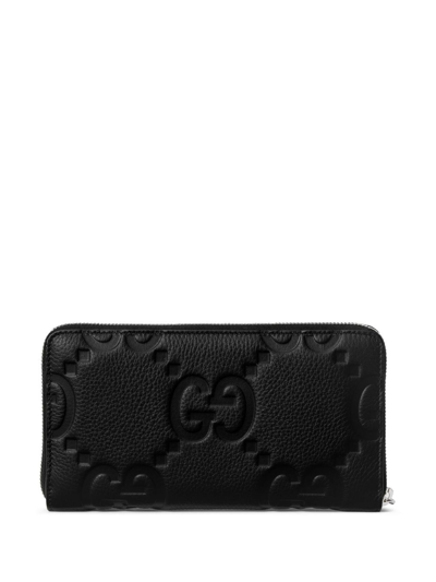 Shop Gucci Jumbo Gg Zipped Leather Wallet In Black