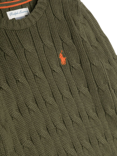 Shop Ralph Lauren Pony-motif Cable-knit Jumper In Grün