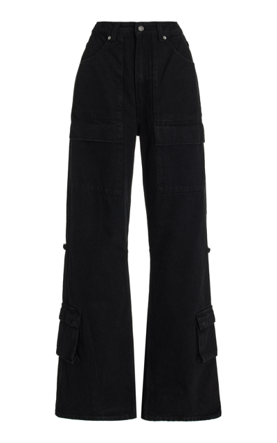 Shop Haikure Winona Rigid Mid-rise Wide-leg Cargo Jeans In Black