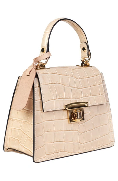 Persaman New York Croco Embossed Top Handle Bag In Ivory