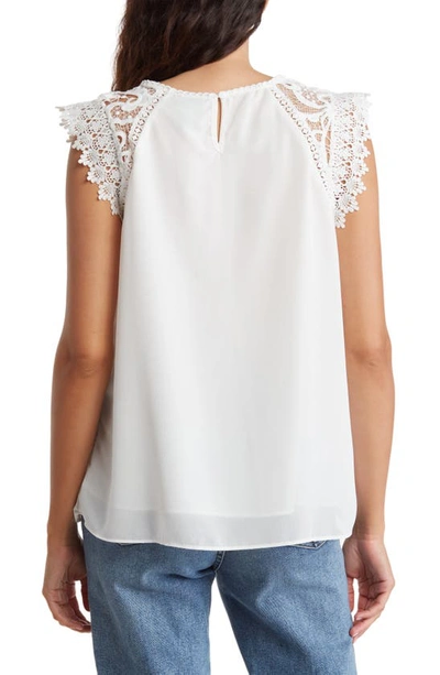 Liv Los Angeles Crochet Sleeve Pleated Blouse In White
