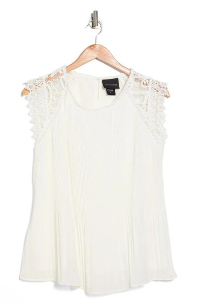 Liv Los Angeles Crochet Sleeve Pleated Blouse In White