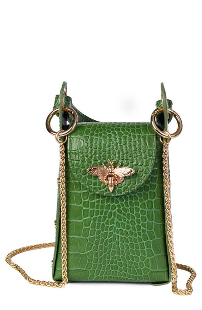 Shop Persaman New York Anette Croc-embossed Leather Crossbody Bag In Hunter Green