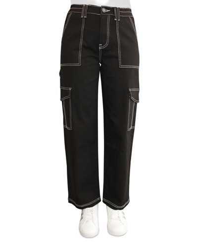 Shop Almost Famous Crave Fame Juniors' High-rise Utility Cargo Skater Pants In Black