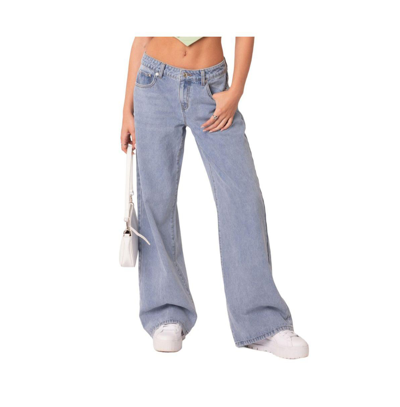 Shop Edikted Women's Raelynn Washed Low Rise Jeans In Blue