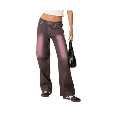 Shop Edikted Quinny Pink Washed Low Rise Jeans