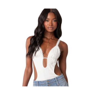 Shop Edikted Textured Cut Out Bodysuit In White