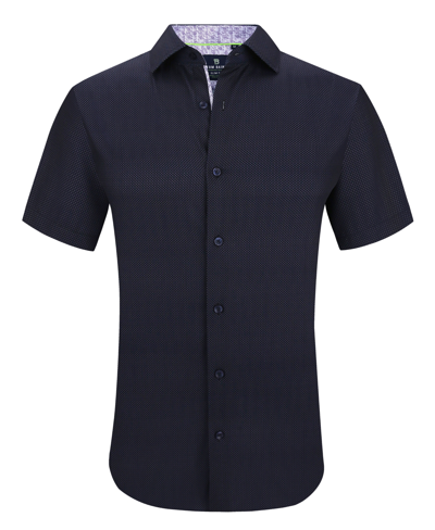 Shop Tom Baine Men's Slim Fit Short Sleeve Performance Stretch Button Down Dress Shirt In Navy Diamond