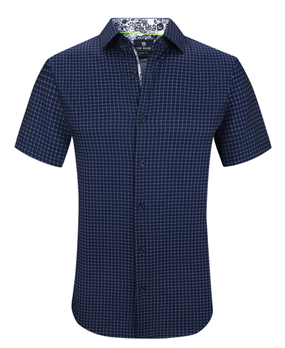 Shop Tom Baine Men's Slim Fit Short Sleeve Performance Stretch Button Down Dress Shirt In Blue Plaid