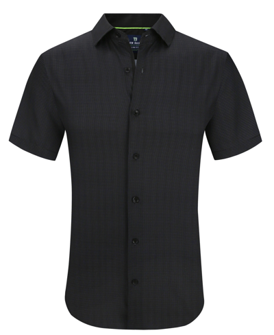 Tom Baine Slim Fit Performance Short Sleeve Button-up Shirt In Black Mini Dot