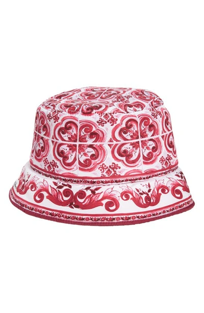 Shop Dolce & Gabbana Maiolica Print Bucket Hat In Pink Multi