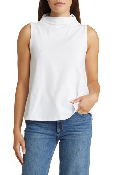Shop Eileen Fisher Funnel Neck Stretch Organic Pima Cotton Tunic In White
