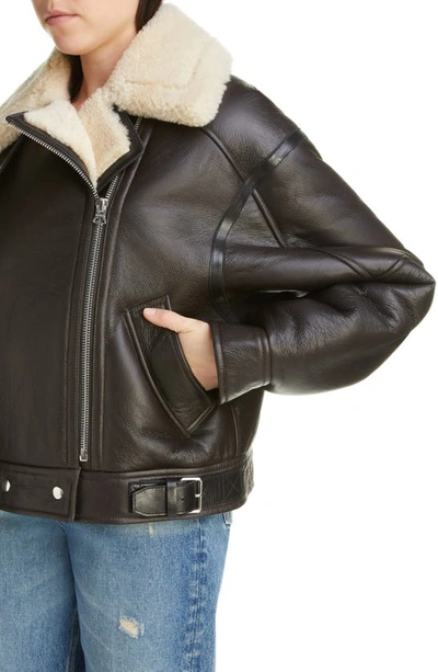 Shop Acne Studios Genuine Shearling Moto Jacket In Dark Brown/ Beige