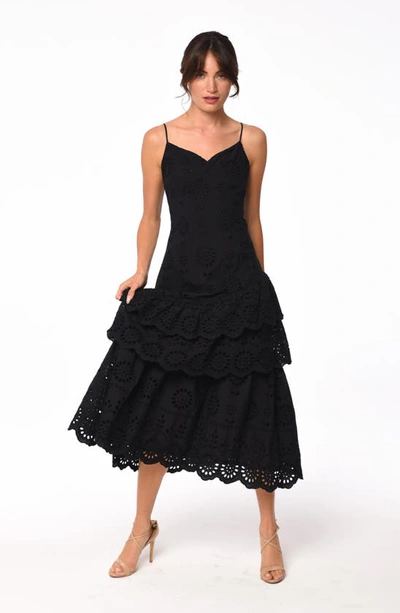 Shop Ciebon Gudrun Cotton Eyelet Ruffle Dress In Black