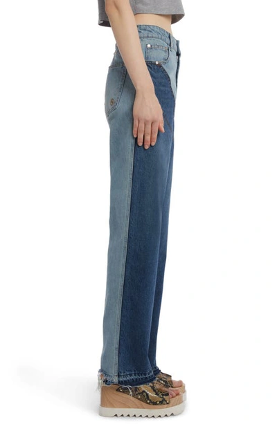 Shop Stella Mccartney Chap Effect Nonstretch Denim Jeans In 4147 Double Blue Tone