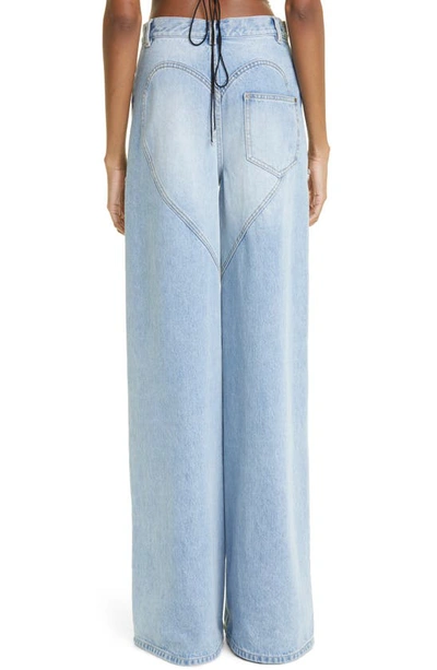 Shop Area Crystal Slit Cotton Denim Wide Legs Jeans In Light Blue