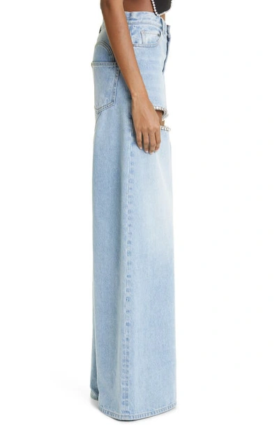 Area Crystal-embellished Cutout High-rise Wide-leg Jeans In Light Blue