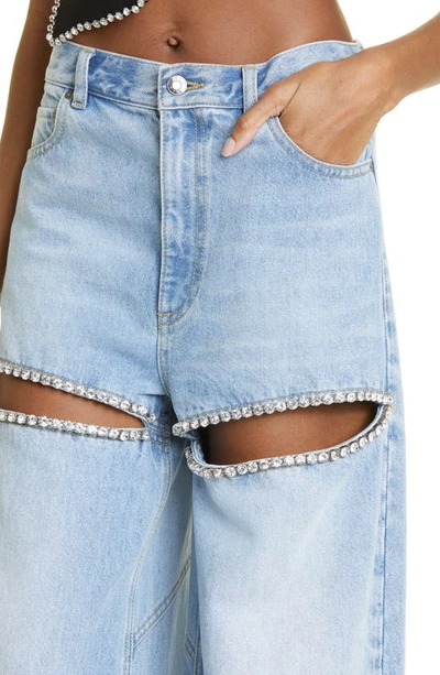 Area Crystal-embellished Cutout High-rise Wide-leg Jeans In Light Blue