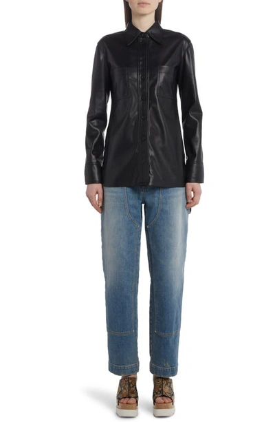 Shop Stella Mccartney Faux Leather Long Sleeve Button-up Shirt In 1000 Black