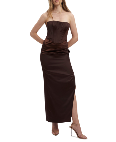Shop Bardot Women's Everlasting Satin Strapless Gown In Chocolate