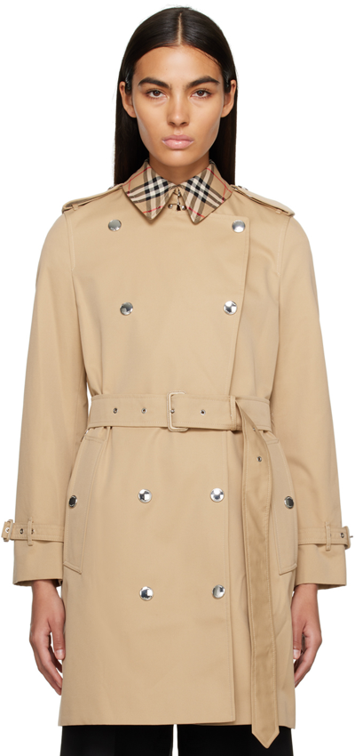 Burberry Montrose Check Panel Organic Cotton Trench Coat In Honey ...