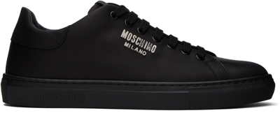 Shop Moschino Black Leather Sneakers In 00a * Fantasy Color