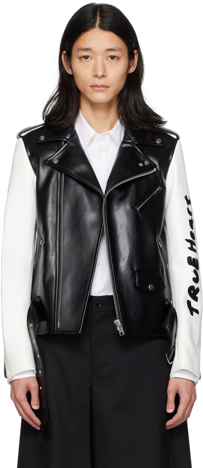 Shop Black Comme Des Garçons Black & White Paneled Faux-leather Jacket In 1 Black X White
