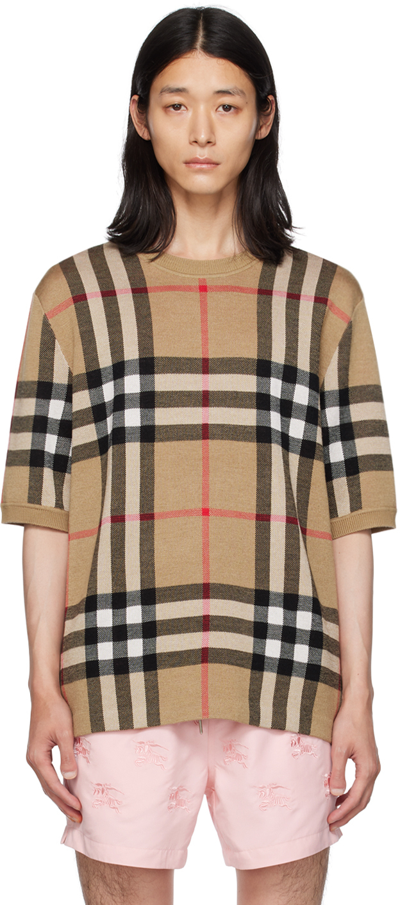 Shop Burberry Tan Check T-shirt In Archive Beige