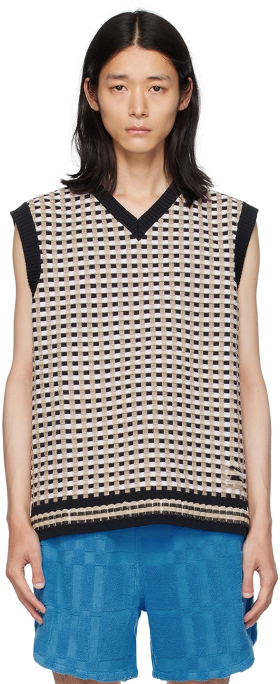 Shop Burberry Navy & Beige Check Vest In Archive Beige