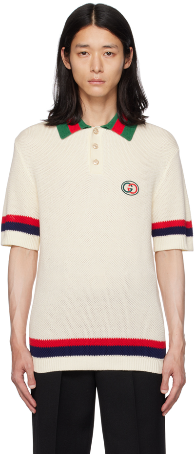 Shop Gucci Off-white Patch Polo In 9275 Ivory/mc