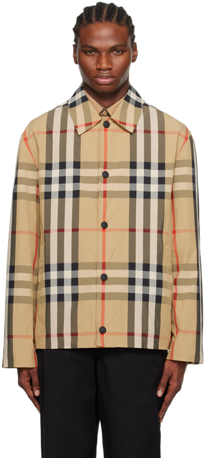 Shop Burberry Beige Check Shirt Jacket In Archive Beige Ip Chk