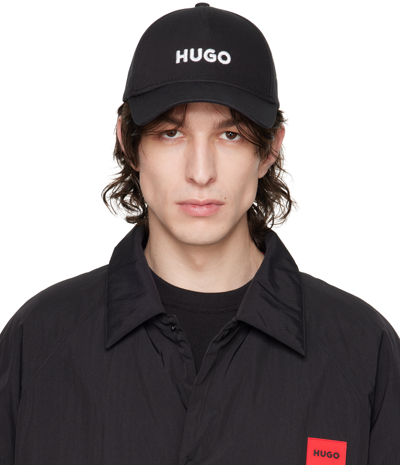 Shop Hugo Black Embroidered Cap In 001 - Black