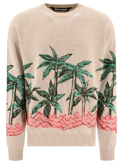 Shop Palm Angels "palms Row Printed" Sweater In Beige