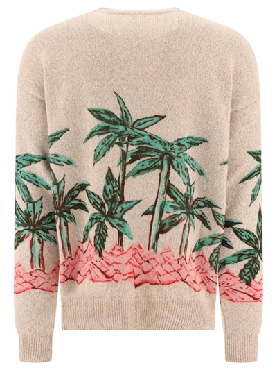 Shop Palm Angels "palms Row Printed" Sweater In Beige