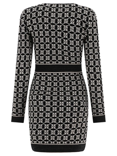 Shop Elisabetta Franchi Dress In Jacquard Knit With Logo In Black