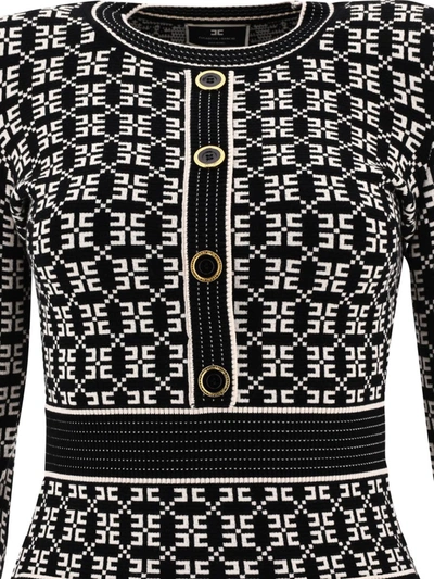 Shop Elisabetta Franchi Dress In Jacquard Knit With Logo In Black