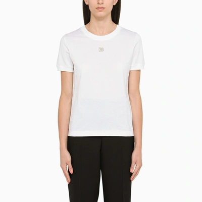Shop Dolce & Gabbana Dolce&gabbana | White T-shirt With Rhinestone Logo