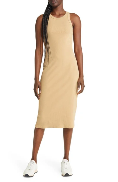 Shop Mother The Chin Ups Midi Dress In Tan