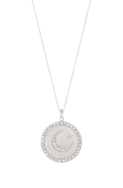 Anzie Sterling Silver Pavé White Sapphire Moon Pendant Necklace In Sterling Silver