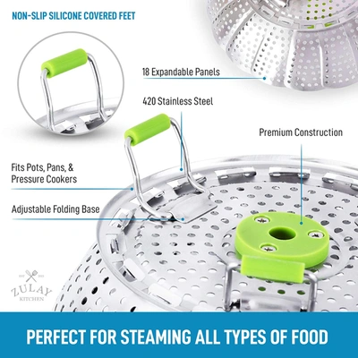 Zulay Kitchen Adjustable Vegetable Steamer Baskets For Cooking In Green