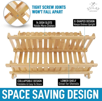 Shop Zulay Kitchen 2-tier Bamboo Collapsible Dish Drying Rack In Brown