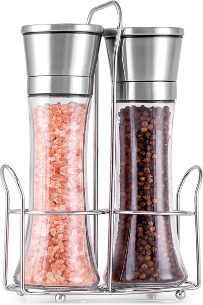 Shop Zulay Kitchen Refillable With Adjustable Coarseness Options Salt And Pepper Grinder In Silver