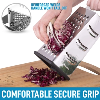 Zulay Kitchen Stainless Steel Cheese Grater With Easy-grip Handle And Non-slip Base In Black