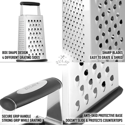 Zulay Kitchen Stainless Steel Cheese Grater With Easy-grip Handle And Non-slip Base In Black