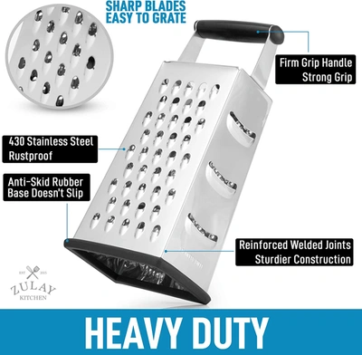 Zulay Kitchen Stainless Steel Cheese Grater With Easy-grip Handle And Non-slip Base In Black