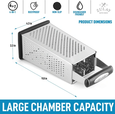 Zulay Kitchen Stainless Steel Cheese Grater With Easy-grip Handle And Non-slip Base In Black
