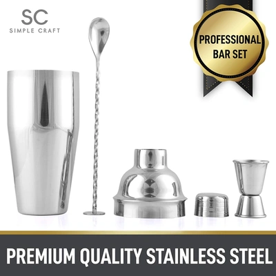 Zulay Kitchen Stainless Steel Cocktail Shaker With Spoon And Jigger In Silver