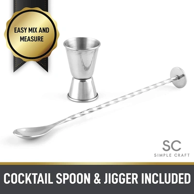Zulay Kitchen Stainless Steel Cocktail Shaker With Spoon And Jigger In Silver