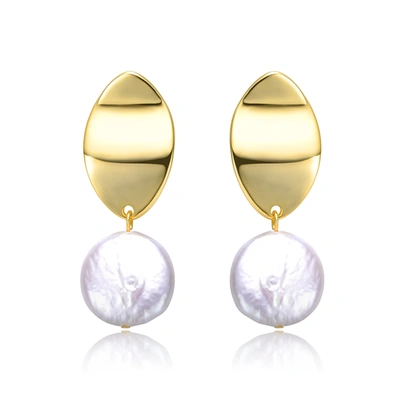Shop Genevive Sterling Silver 14k Yellow Gold Plated With White Coin Pearl Dangle Drop Marquise Medallion Earrings