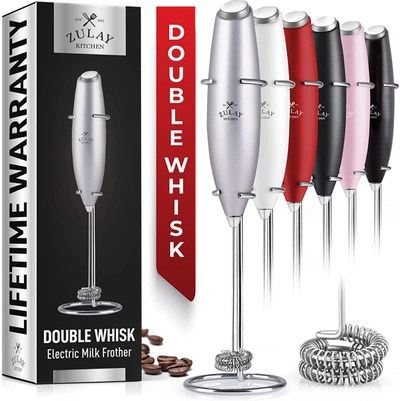 Zulay Kitchen Double Whisk High Powered Milk Frother Handheld Mixer In Silver